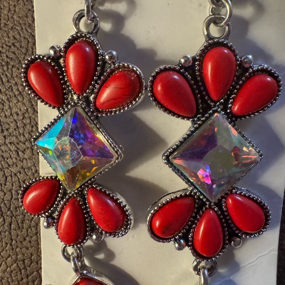 Red AB Statement Earrings